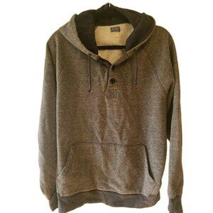 J Crew Hoodie Mens Vintage Fleece Gray  Sz L Kangaroo Pockets  Pullover Henley